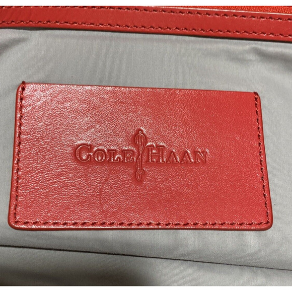 Cole Haan Woven Shoulderbag Purse Casual Bag Tan and Coral Red Beachy Resort - Picture 9 of 10